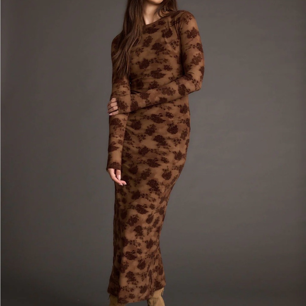 12th Tribe Casanova Brown Floral Maxi Dress